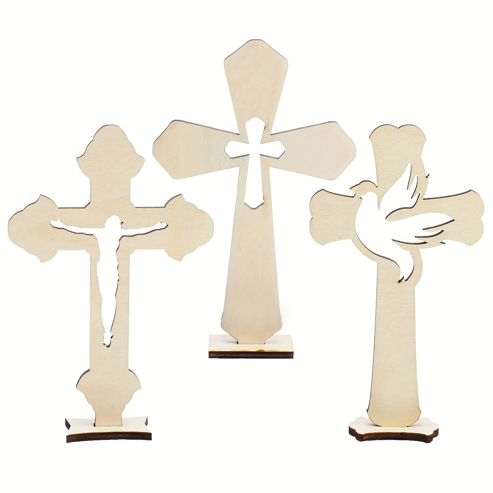 6 Pcs Wooden Cross Catholic Wood Crosses for Crafts Small Baptism Decor Rustic Standing Cross for Table First Communion