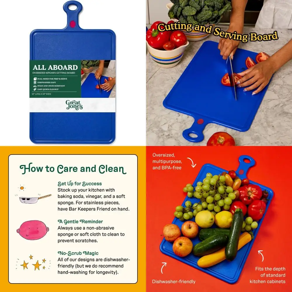 

Большая кухонная разделочная доска Great Jones All Aboard — двусторонняя доска для приготовления и обслуживания с пазом для сока | Легкий и BPA-Fre