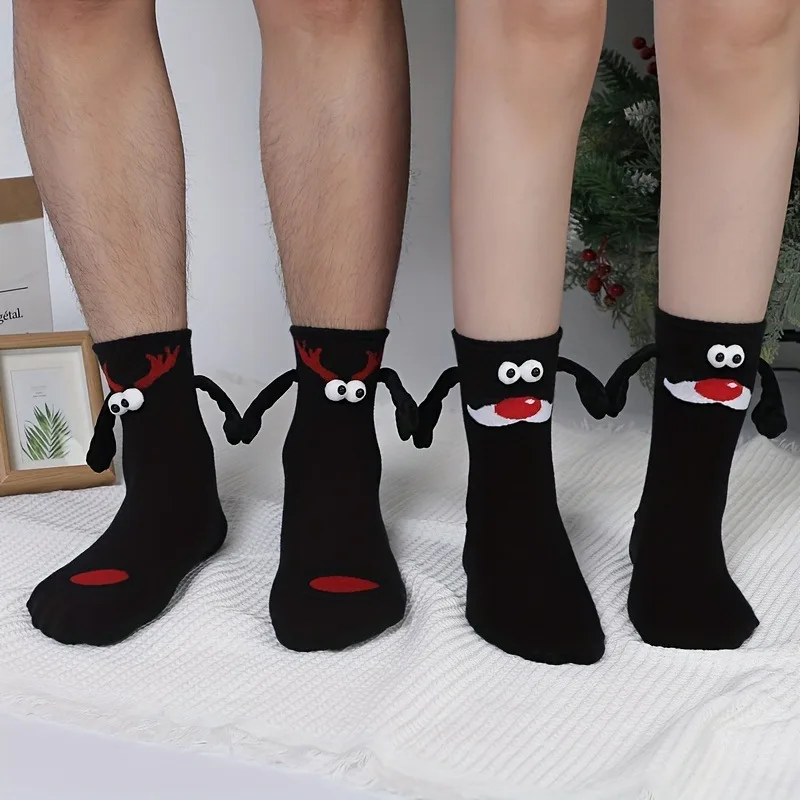 Women's Autumn Winter Socks Mid Tube Sock Hand In Hand Christmas Sock Couple Magnetic Pull Cute Christmas Sock Magnet Tube Socks