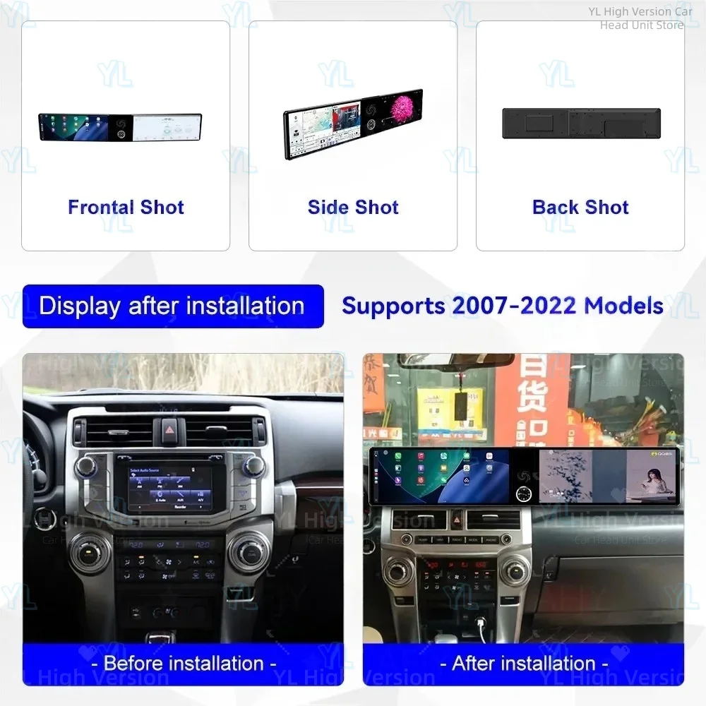 Android 14 Auto Carplay  Multimedia Player For Toyota 4Runner 2007-2022 Car Radio GPS Navigation Passenger Head Unit DSP Audio