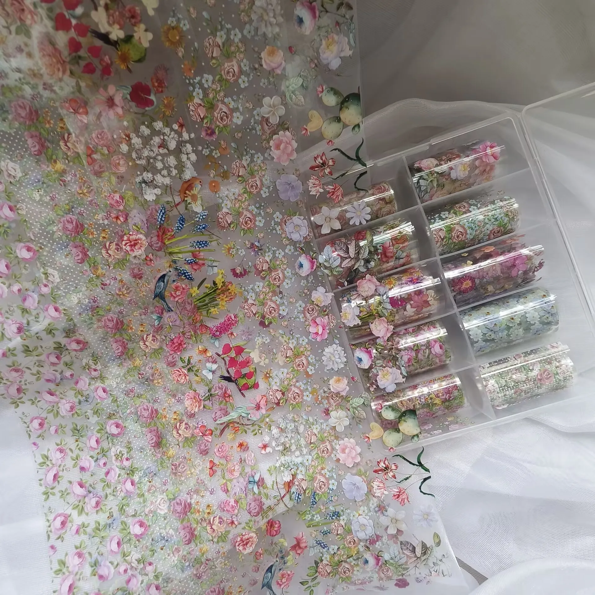 1Box Rose Lace  Winter Flower Plaid Angel Marble  Bow Nail Foils Transfer Paper  Nail Art Stickers   Decal  Nails Decoration
