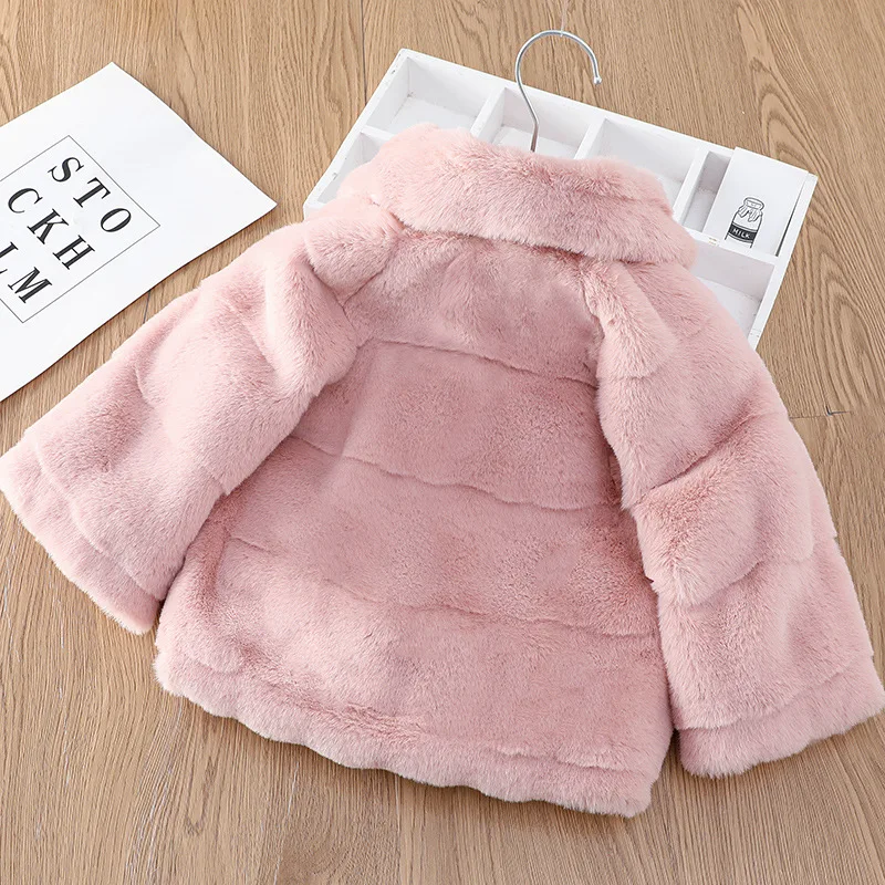 New Autumn Winter Warm Faux Fur Coat For Girls Jacket Baby Snowsuit Sweet Christmas Princess Outwear 1-5 Years Kids Clothes