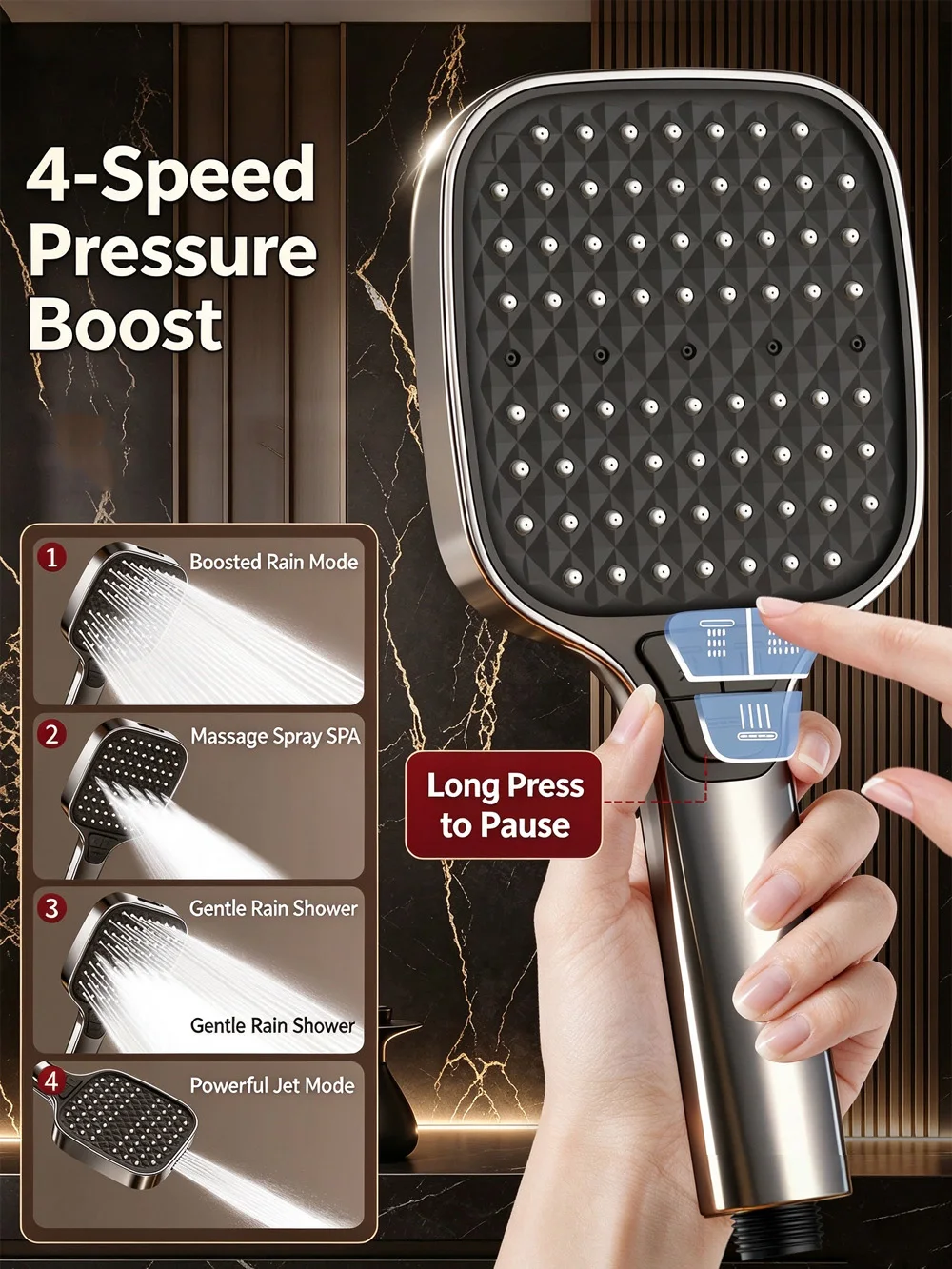 Four Speed High Pressure Shower Head Big Panel Large Flow Shower ABS Thickened Portable Spray Nozzles Mixer Bathroom Accessories