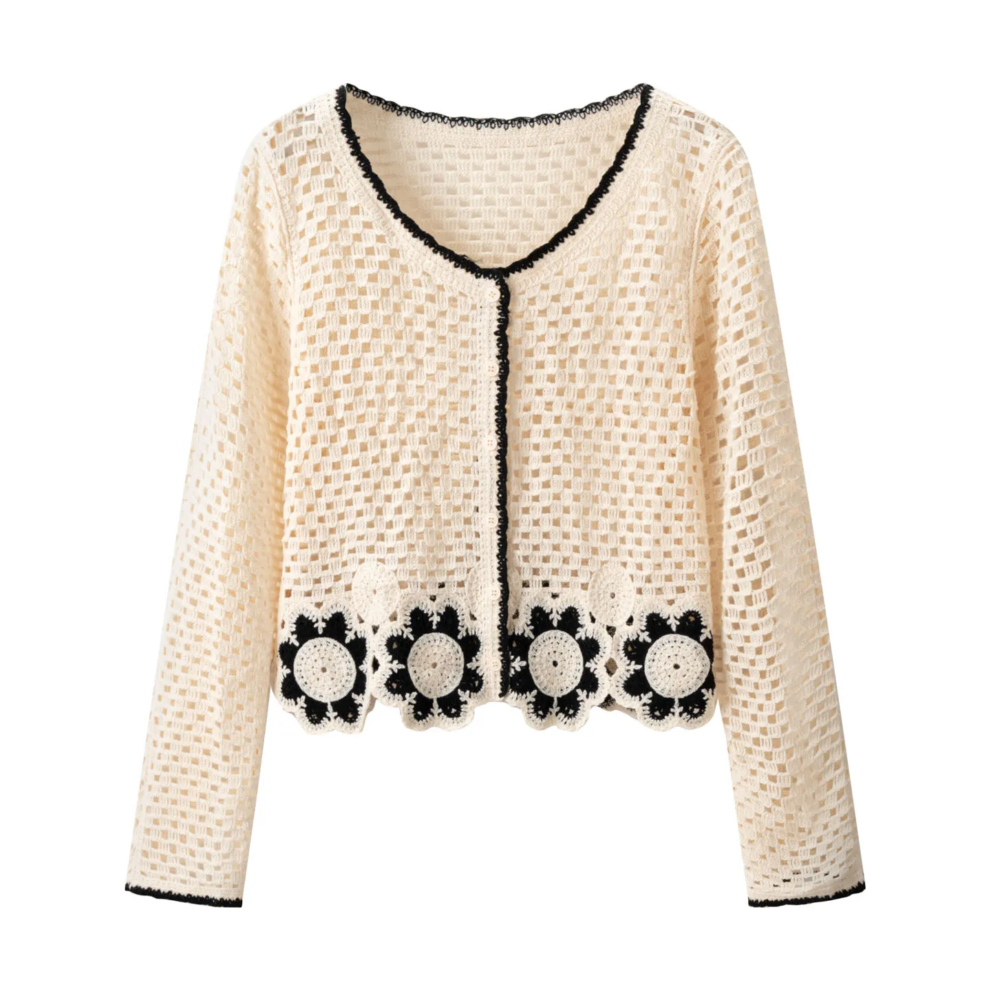 

Women Embroidery Floral Sweater Cardigans Spring Summer Female O-neck Short Knitted Open Stitch Casual OL Knitwear Coat