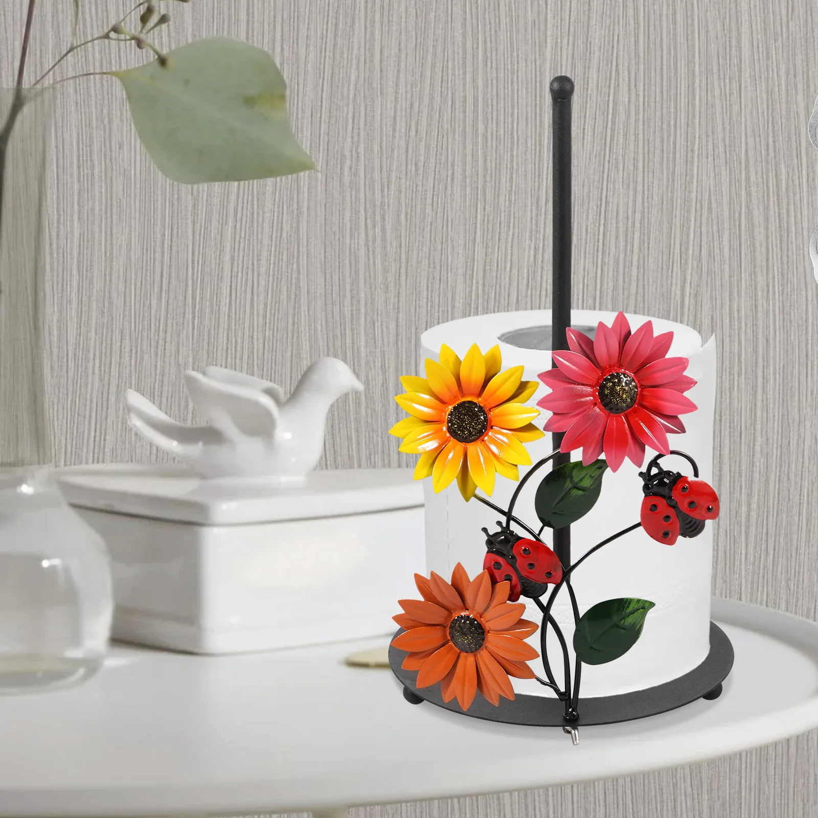 Kitchen Roll Paper Towel Rack Sunflower Paper Towel Holder Mental Standing Paper Holder Versatile Vintage Home Table Decor