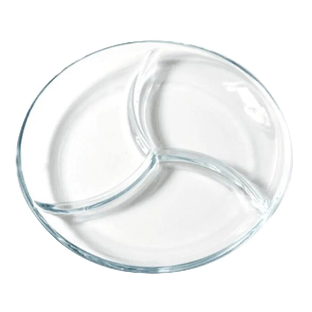 

Tempered Glass Divided Plate for Portion Control 3-Section Food Storage Tray Microwave Safe Dish for Desserts Fruits Salads and