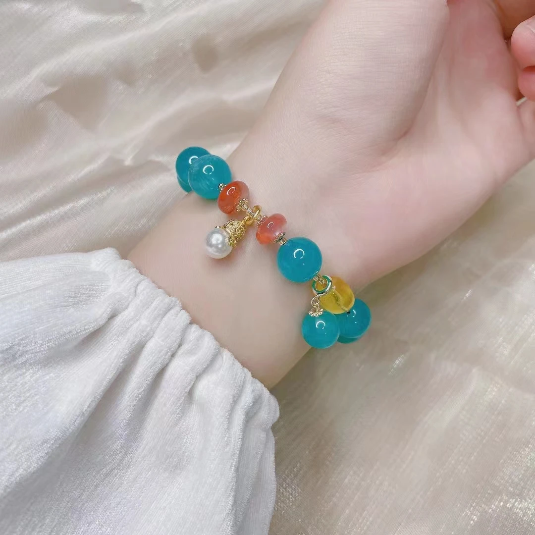 

Class A Natural sea blue treasure DIY handmade Beeswax Lucky crystal bracelets High-end Jade grace Handring Fine Jewelry