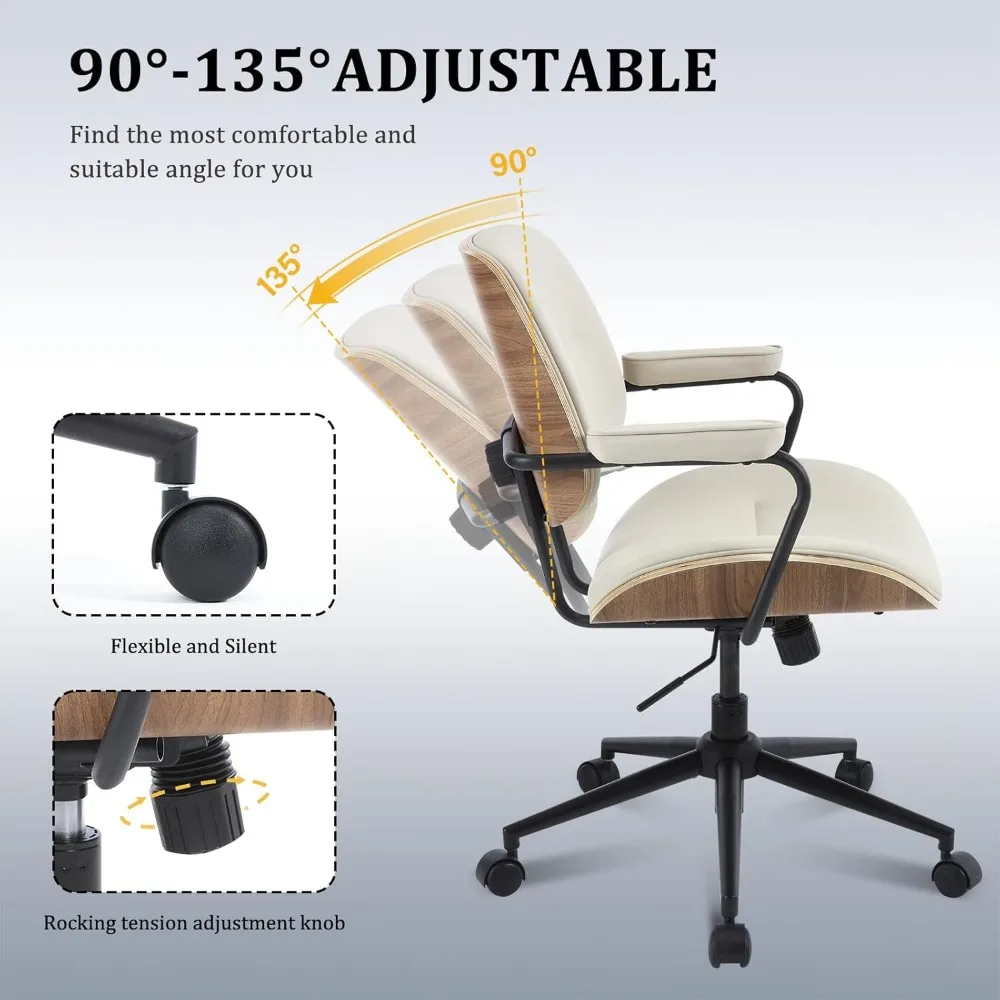 مجموعة كراسي مكتب حديثة لمنتصف القرن من BV مكونة من 1، كرسي مكتب دوار مع مساند للذراعين وظهر من خشب الجوز، كرسي مكتب قابل للتعديل