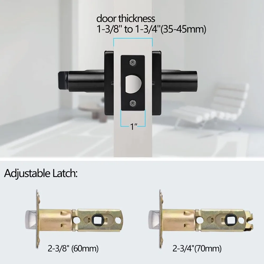 Privacy Door Handle for Bedroom&Bathroom, Keyless Interior Door Lever, Square Door Handle, Matte Black Finish, Left&Right Handed