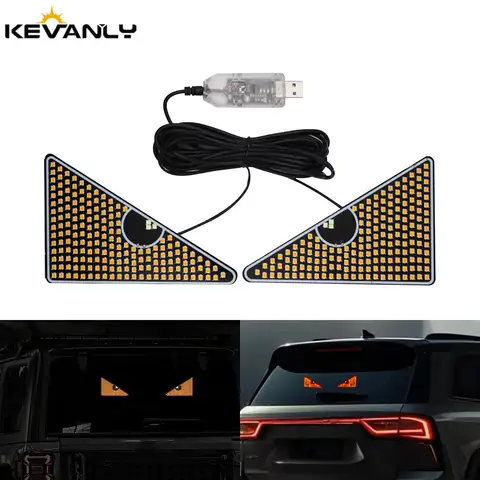 1Pair Half Circle/Triangle USB Devil Eyes LED Matrix Panel Warning Light Car Front Rear Windshield Display Signal Flash Lights