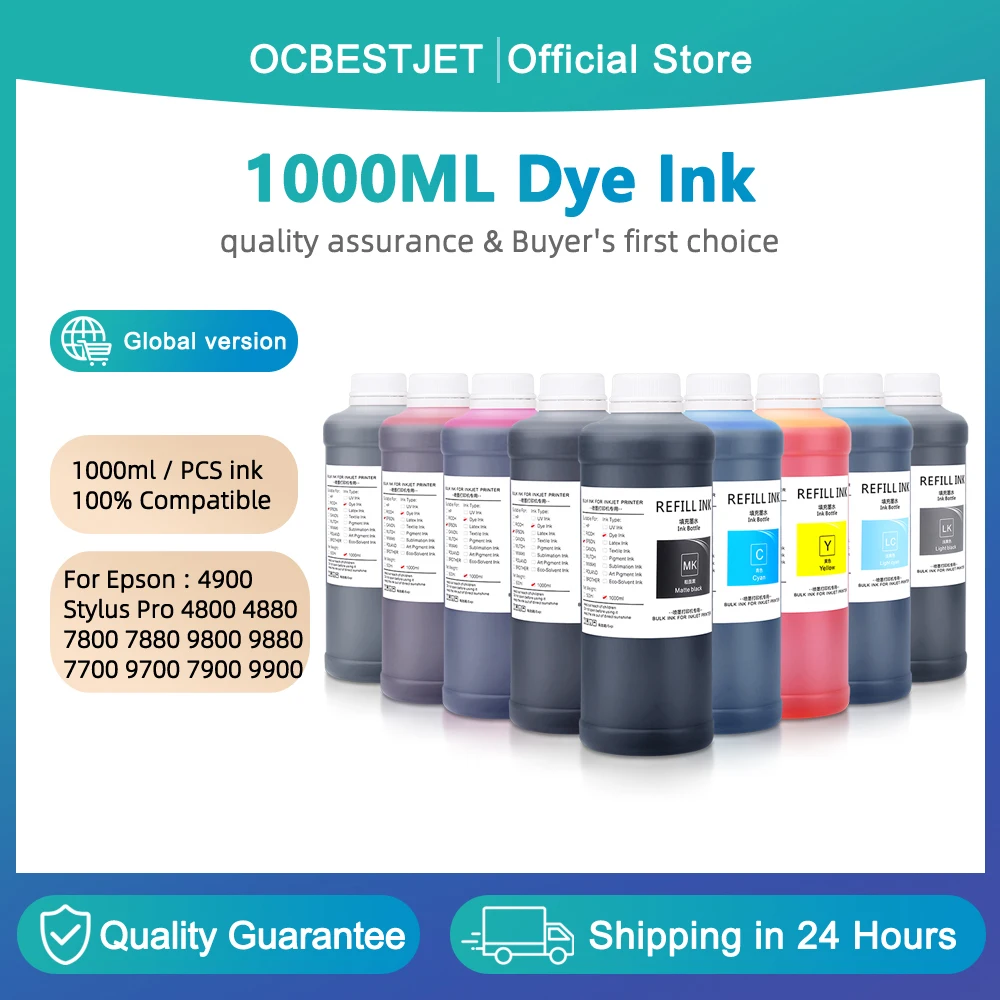 1000ML Refill Dye ink For Epson Stylus Pro 3800 3880 7700 9700 7800 9800 4800 4880 7600 9600 7450 7910 9910 T3000 T5000 Printer