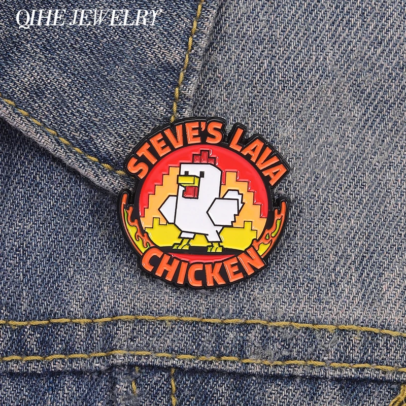 Steve's Lava Chicken Pixel Gaming Brooch Enamel Pins Block Sandbox Game Character Brooches Lapel Badge Jewelry Gift for Friends