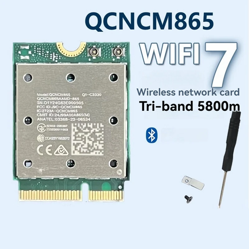 New-Wifi7 QCNCM865 بلوتوث 5.4 بطاقة الشبكة اللاسلكية ثلاثي الموجات 2.4G/5G/6Ghz شبكة 5800M M.2 NGFF محول لاسلكي