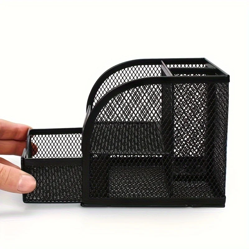 Stylish Multifunctional Metal Pen Holder, Desktop Stationery Organizer for School & Office Supplies