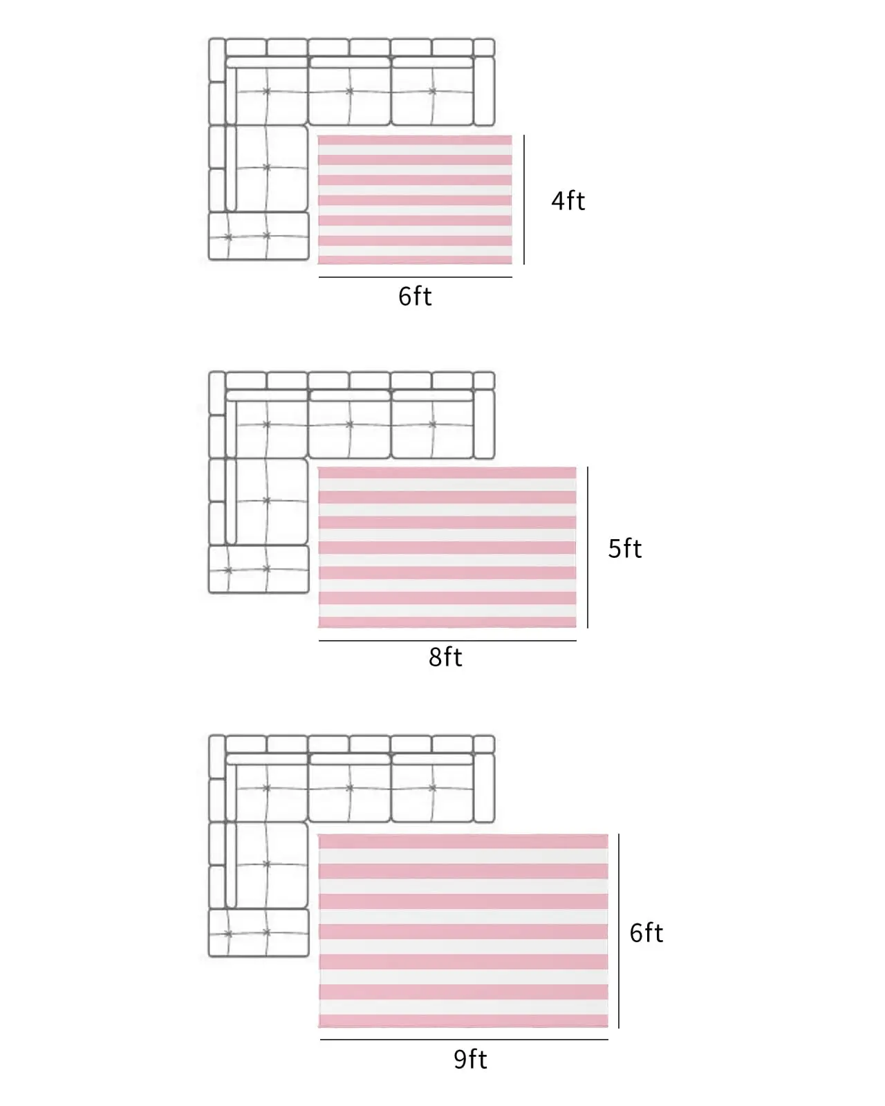 Outdoor Rug, Large Floor Mat Pink and White Stripes Non Slip Area Rug Rubber Backing Quick Dry Clearance Carpet for