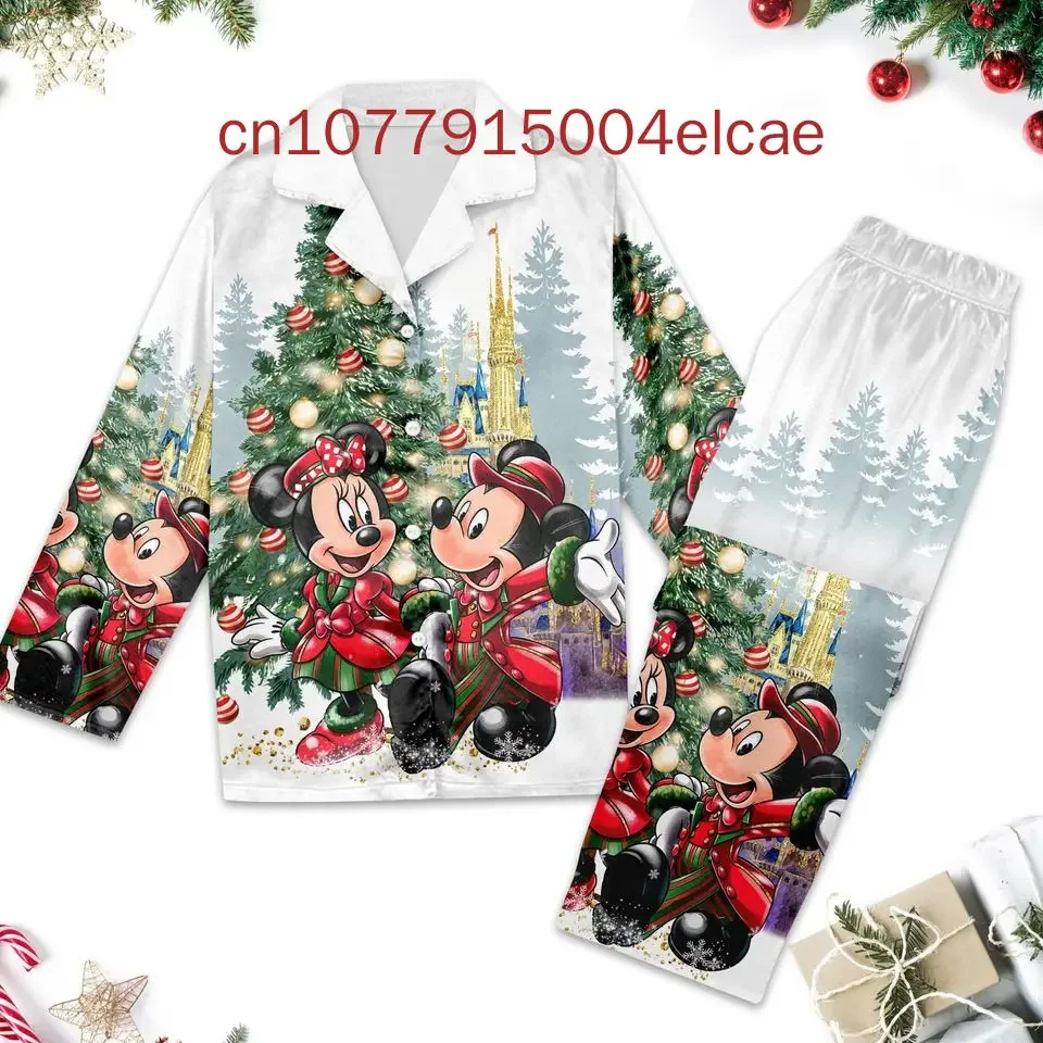 Disney Minnie Christmas Pajamas set Minnie Mouse Holiday fashionable casual men's and women's long sleeved shirt pajama set