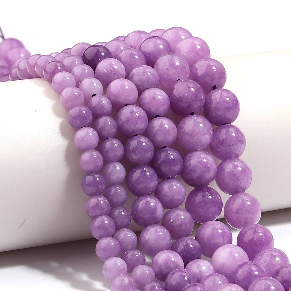 6 8 10 mm Naturstein-Chalcedon-Perlen, hellviolett, rund, lose Abstandsperlen für die Schmuckherstellung, DIY-Halsketten, Armbänder, Zubehör