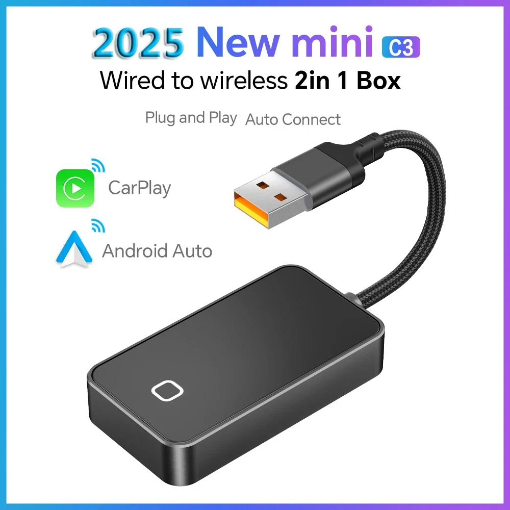 

Mini C3 2-in-1 Wireless CarPlay Android Car Wireless Adapter for Genuine OEM Wired CarPlay Wired Android Auto