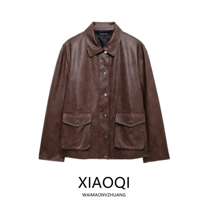 Autunno 2024 Donna Lungo Sve Pelle Jaet irt Capispalla Versatile Cosite Design Casual Pendolarismo Sle Loose Fit