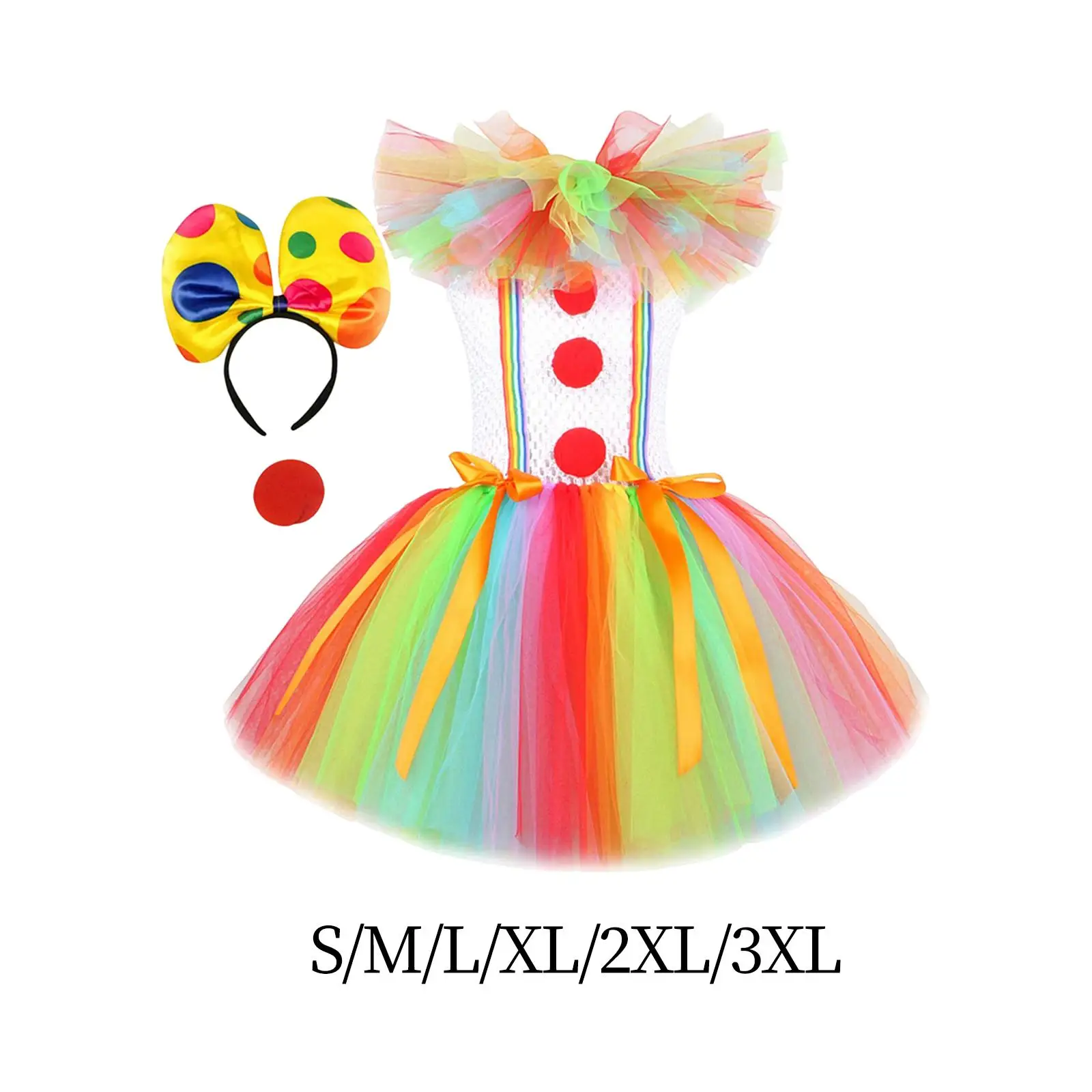 Child Girl Clown Costume Mesh Tutu Dress Outfits with Hair Hoop Accessory Comfortable