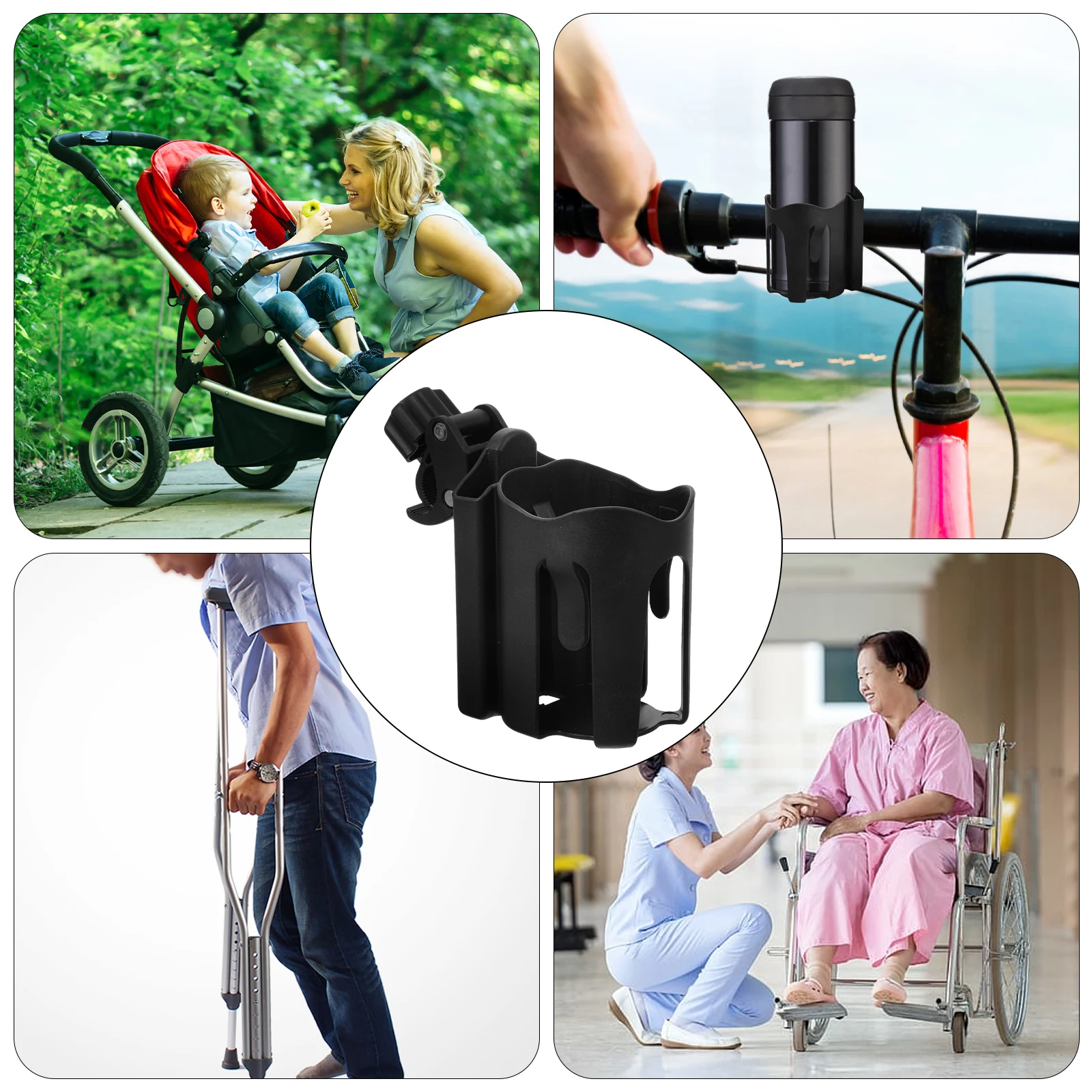 

Wheelchair Cup Holder Sturdy Clamp Adjustable Cup Bottle Holder for Walker Stroller Bike Handlebar Outdoor Use