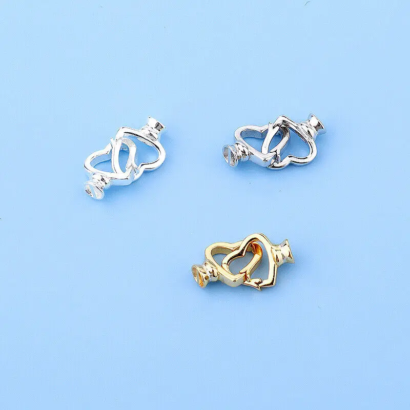 

925 Sterling Silver Jewelry Button Accessories Double Ring Heart-Shaped Pearl Buckle Handmade DIY Beaded Bracelet Necklace