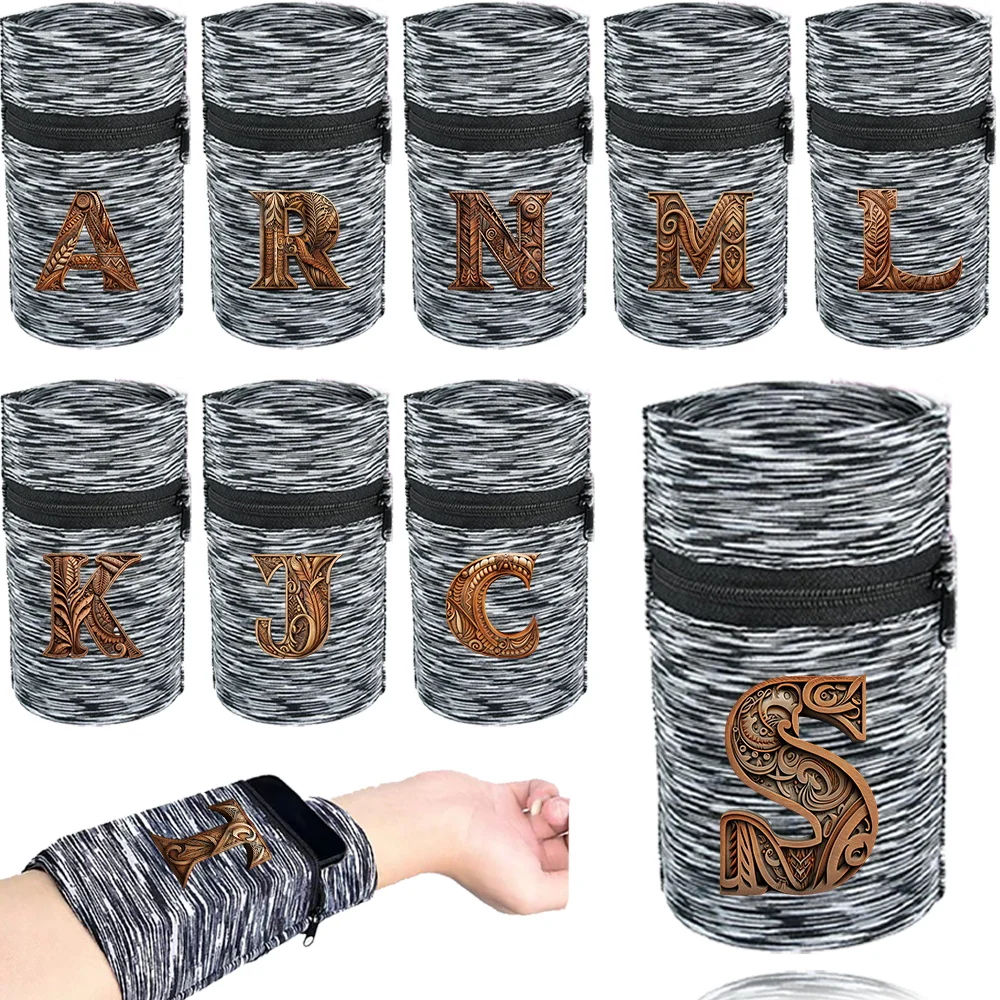 Wrist Bag Sports Wristband Bags Wrist Protector Running Sport Safety Grey Series Support Brace Wrap Wristband Wood Art Style