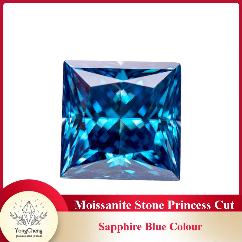 

Moissanite Loose Stone Sapphire Blue Colour Princess Cut Lab Created Diamond Gemstone Pass Diamond Tester with GRA Certificate