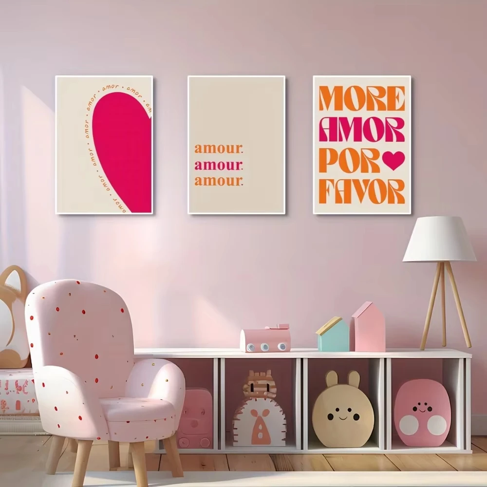 3Pcs Frameless Canvas Poster,Romantic Love Art,More Amor Por
