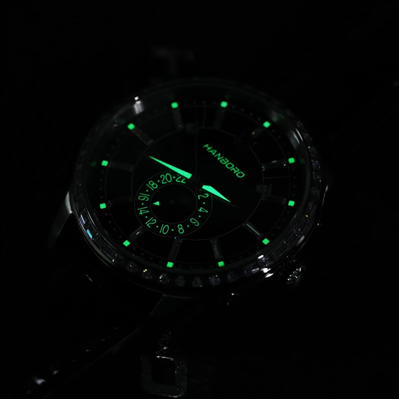 HANBORO Men Automatic Watch 42mm Mechanical Wristwatch 5ATM Waterproof Luminous Crystal Bezel Month Week Date