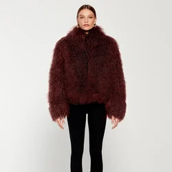 Cappotto di pelliccia naturale da donna vera pelliccia mongola cappotto di pelliccia di agnello riccio collo alto inverno caldo giacca di pelliccia corta di lusso
