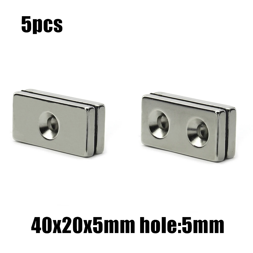 5pcs 40x20x5mm hole:5mm /double hole Block NdFeB Neodymium Magnet N35 40x20x5-5 mm Super Powerful Permanent Magnetic