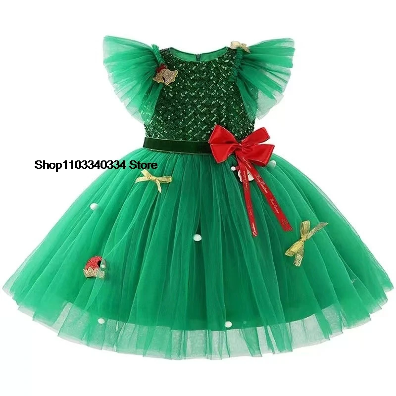 Robe de Noël Rouge et Verte pour Fille, Costume de Princesse, Père Noël, 2 à 10 Ans, 2024