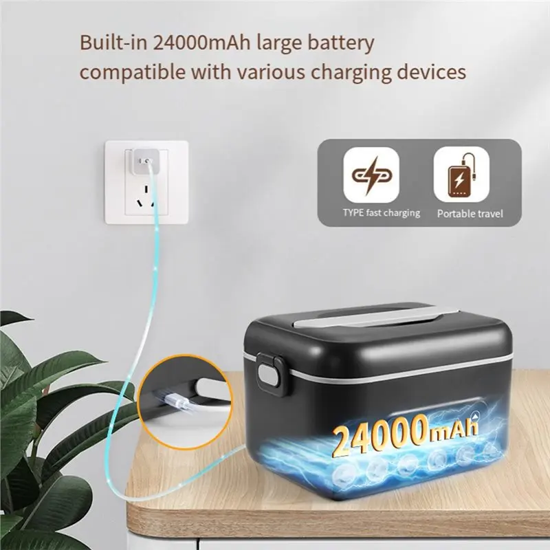 Cordless Electric Lunch Box Suitable For Adults,Heated Lunch Box With 24000Mah Battery,5.5Cups Removable Container Eu Plug
