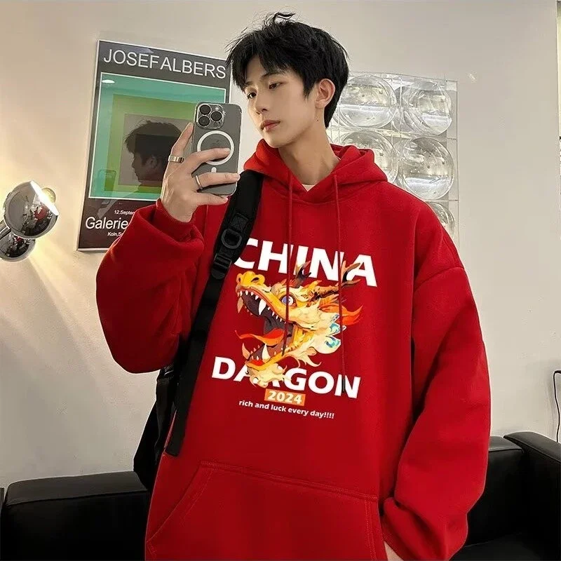 Autumn China Dragon Graphic Hoodies For Men Hip Hop Streetwear Hooded Sweatshirts Harajuku Fleece Printed Pullover Hoody Clothes