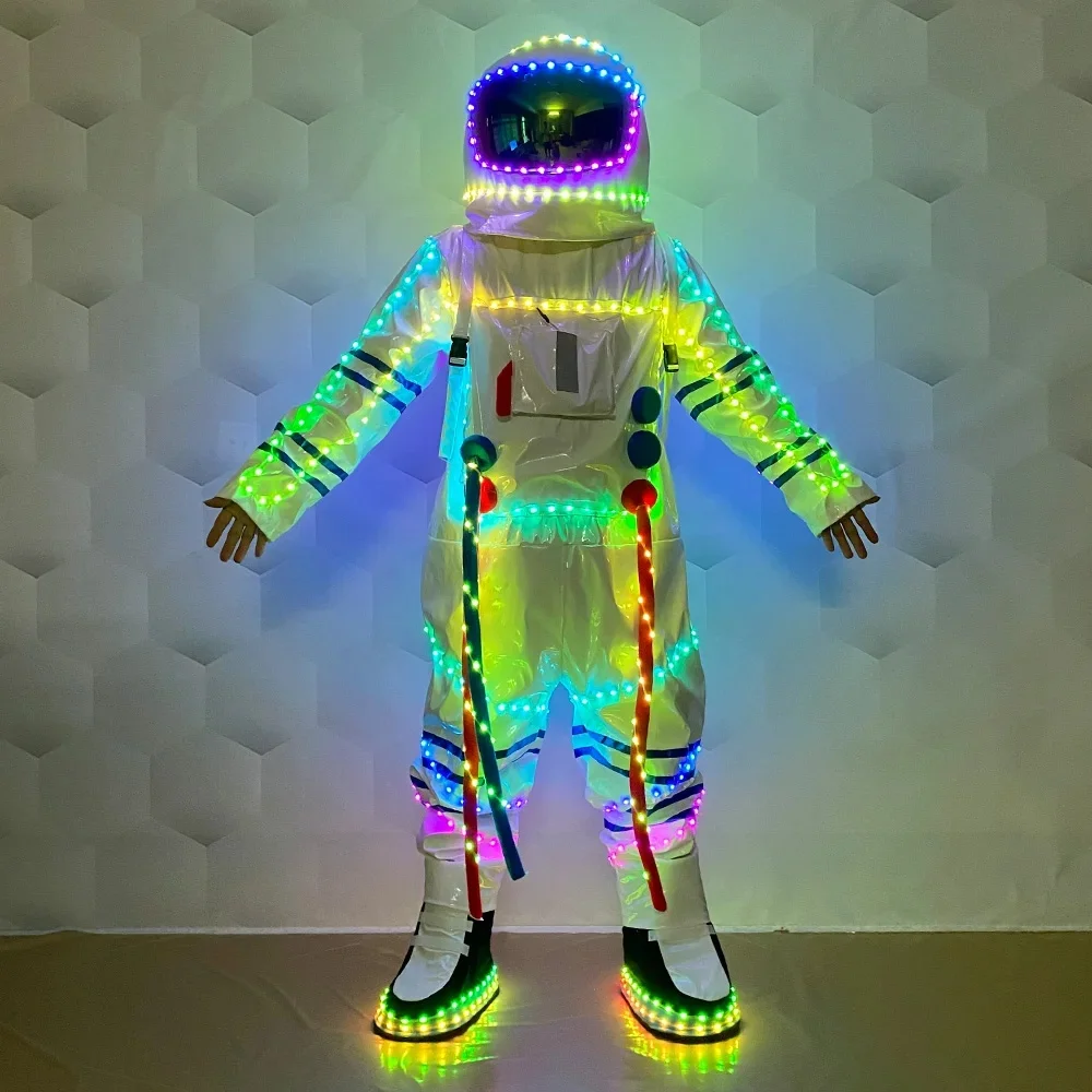 RGB Led Astronaut Costume, Luminous Light Spaceman Cosplay Clothes Helmet, Bar DJ Stage Halloween Festival Show Props