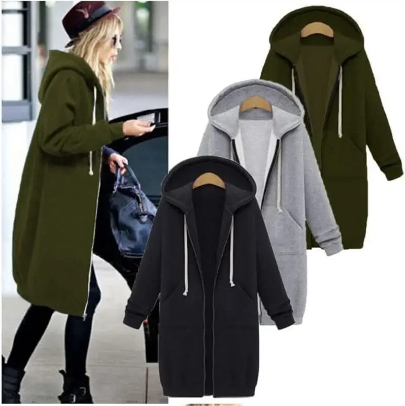 Autumn Long Hoodies Women Zipper Hooded Long Sleeve Plus Size 5xl Sweatshirts Winter Long Coat  Black Pink Harajuku Hoodie