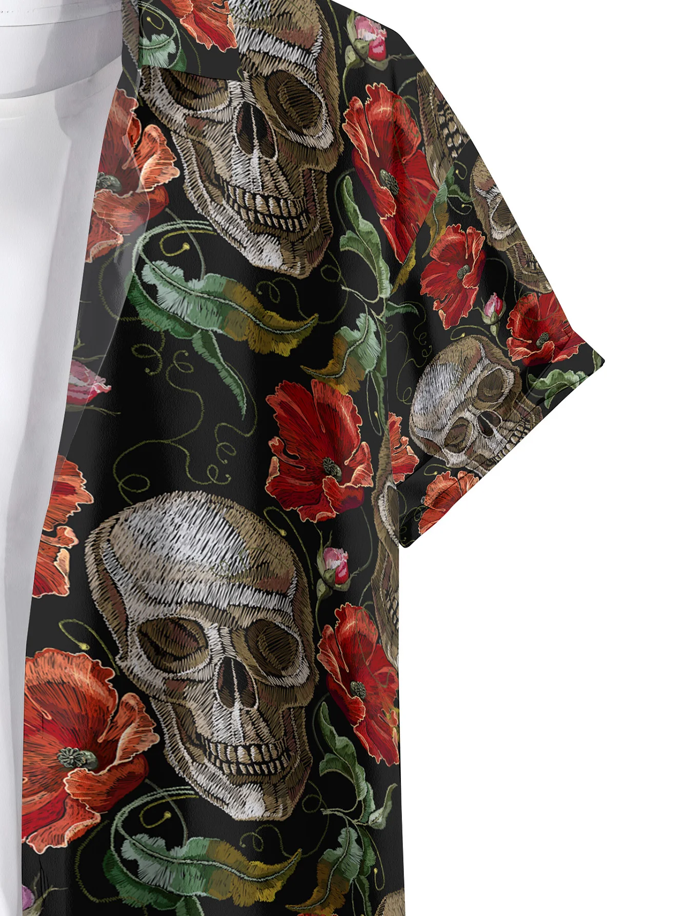 Skull Men\'s Hawaiian Shirts, Summer Beach Casual Short Sleeve Button Down Shirts, Tropical Holiday Beach Shirts with Pocket