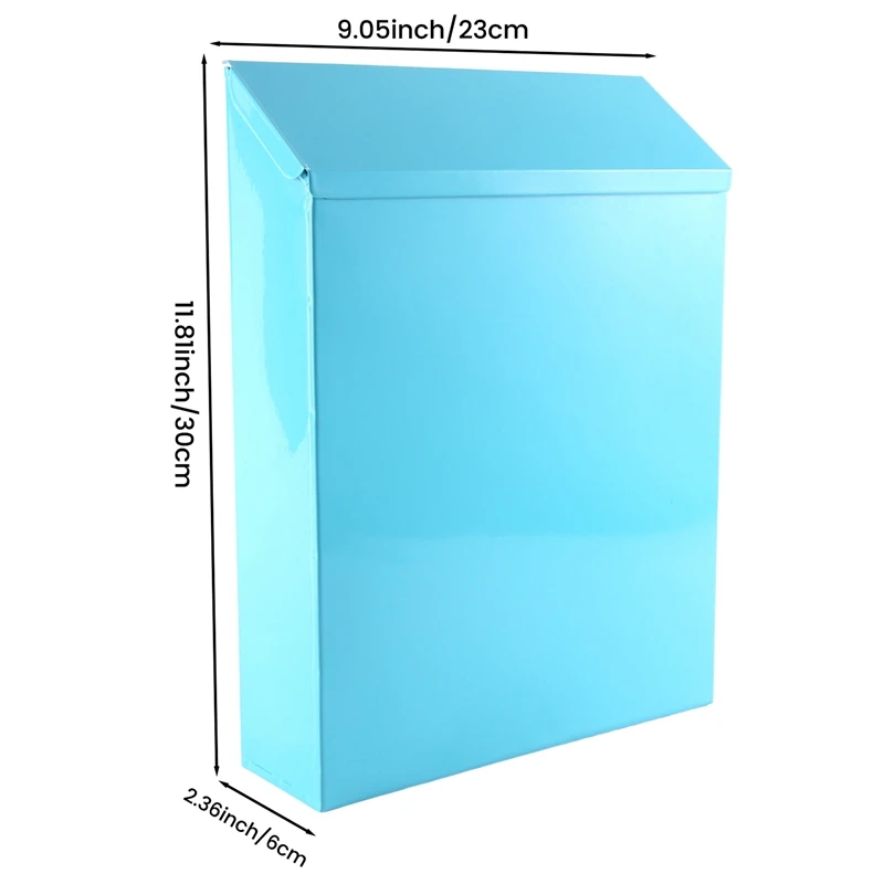 صندوق بريد مثبت على الحائط قابل للقفل مع مفتاح ، صندوق جمع ، مناسب للمنزل والمكتب ، صندوق بريد مزرعة أزرق