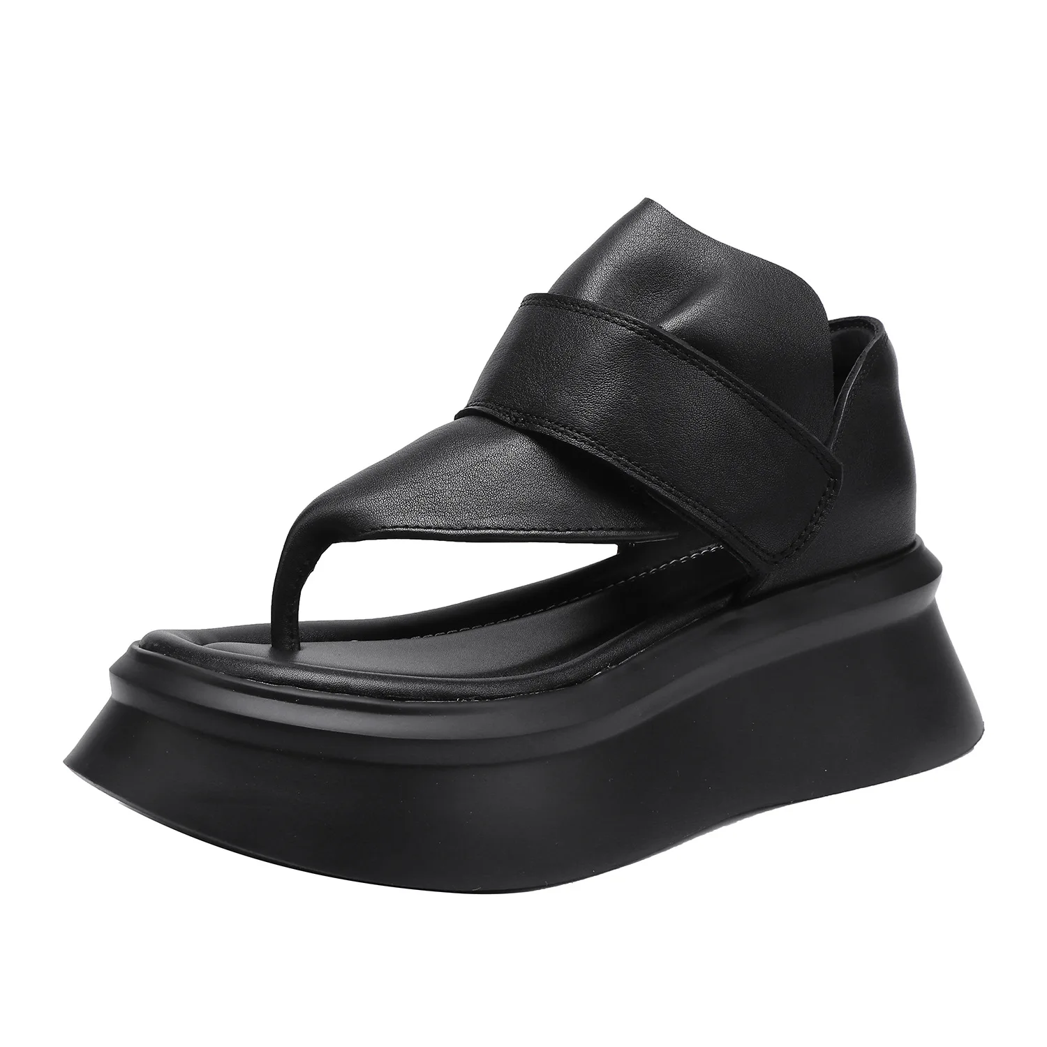 Genuine Leather Platform Women Adjustable Chunky Wedge Slippers Thick Sole Elevator Flip Flops Summer Streetwear Ladies Sandals