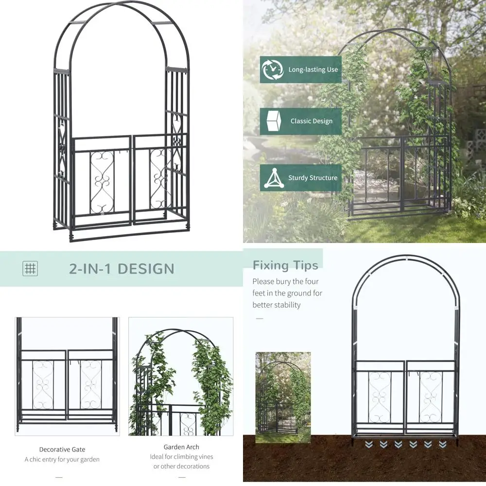 

Металлическая садовая беседка с двойными дверями, запирающимися воротами, рамой из виноградной лозы, мотивы сердца, свадебная арка для свадебных мероприятий