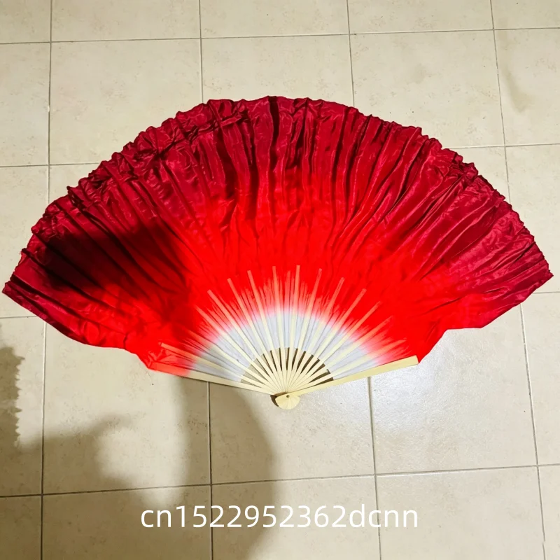 Dual Color Real Silk Bamboo Folk Dance Fan Chinese Handmade Belly Dancing Fans Folk Art Fan White Red Gradient Assorted Size