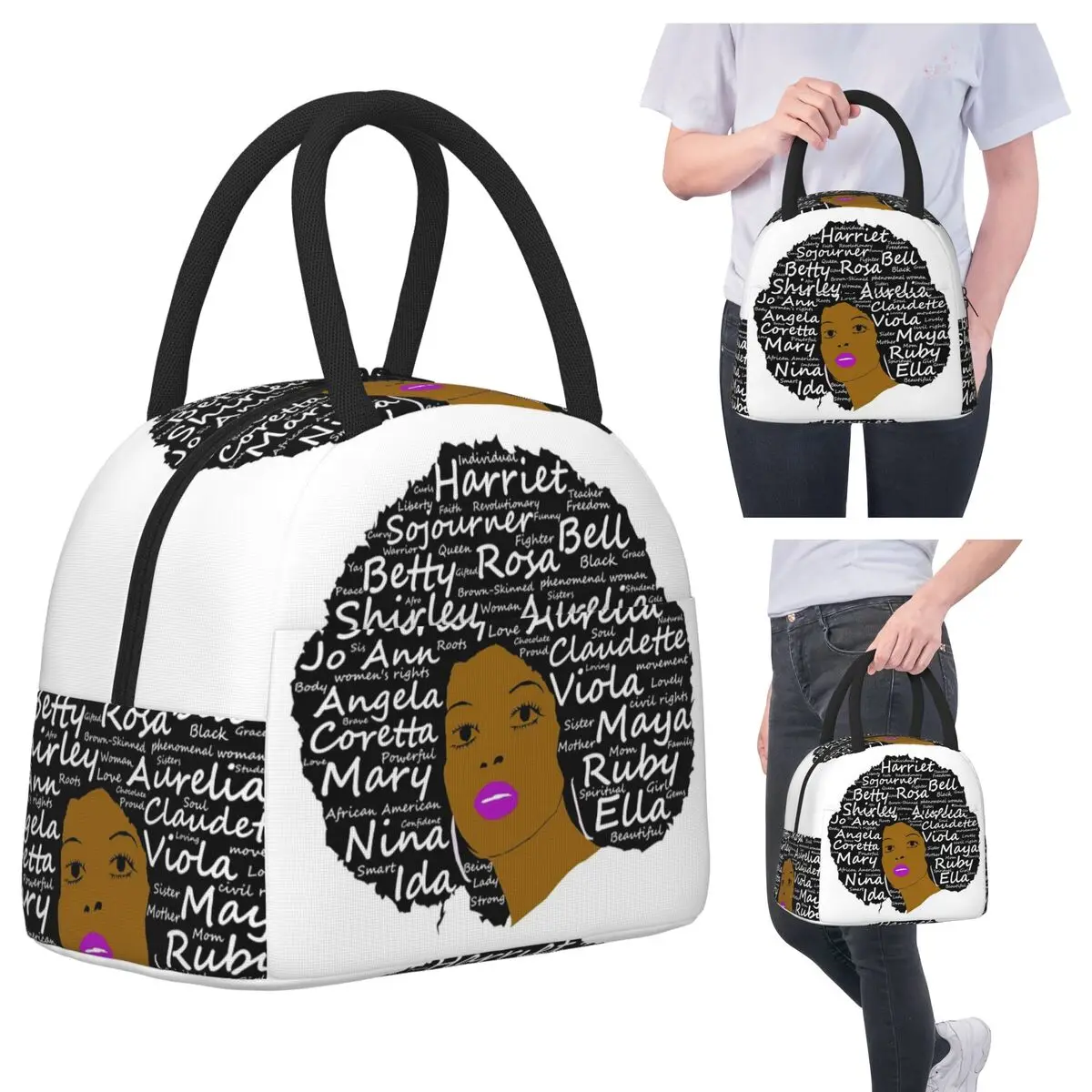 

Афро-американские женщины, афро-девушка, изолированная сумка для обеда для детей, школьный холодильник, термосумка для еды, герметичные коробки для завтрака