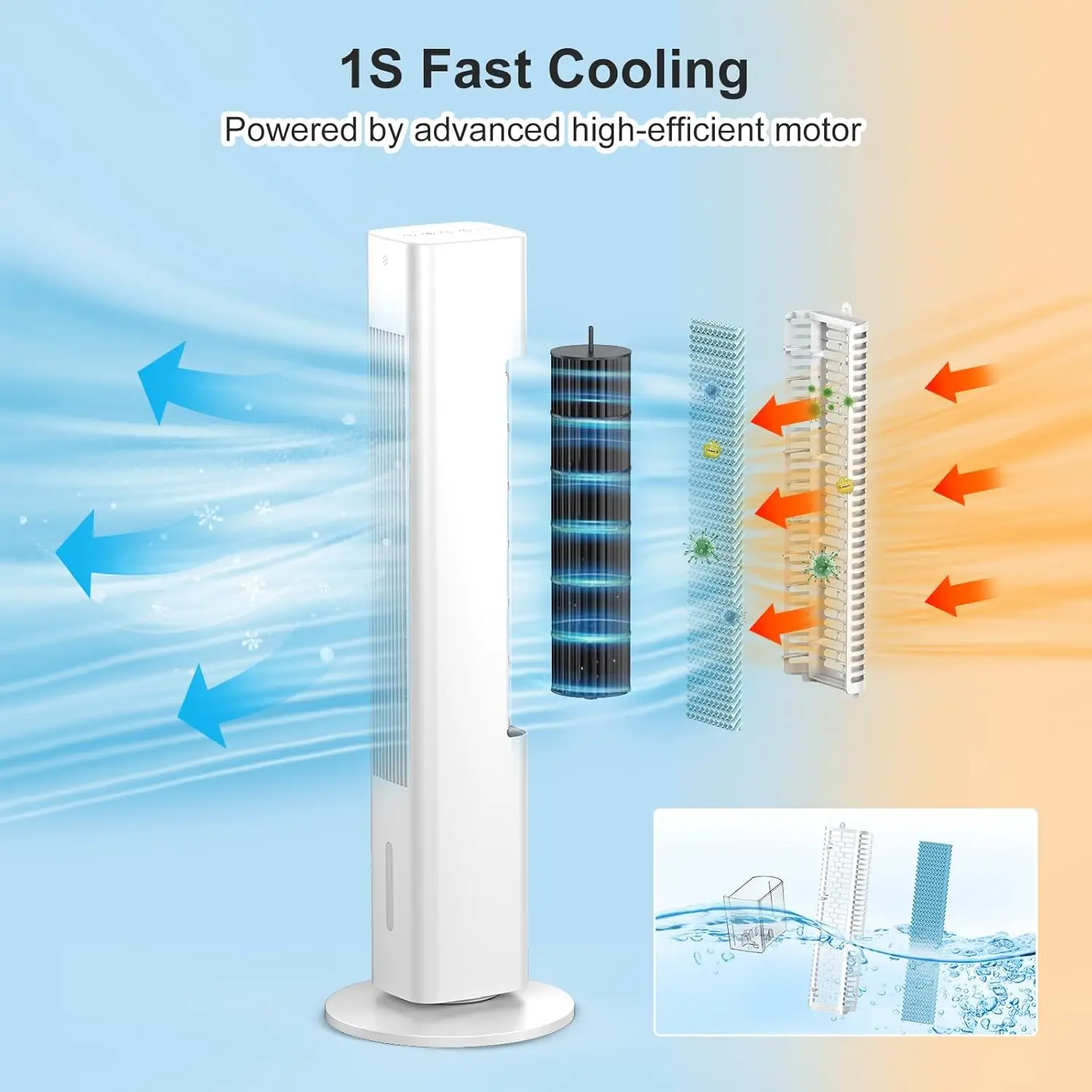 Portable Air Conditioner Ac Units with Remote, Evaporative humidifier Air Tower Cooling Fan, Small Indoor Outdoor Oscillating Sw