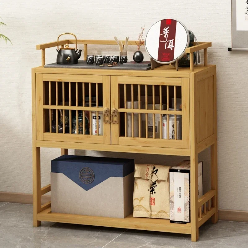 

Solid Wood Living Room Tea Table Multi-functional Tea Cabinet with Bamboo Storage Rack Ideal for Chinese Tea Cabinet