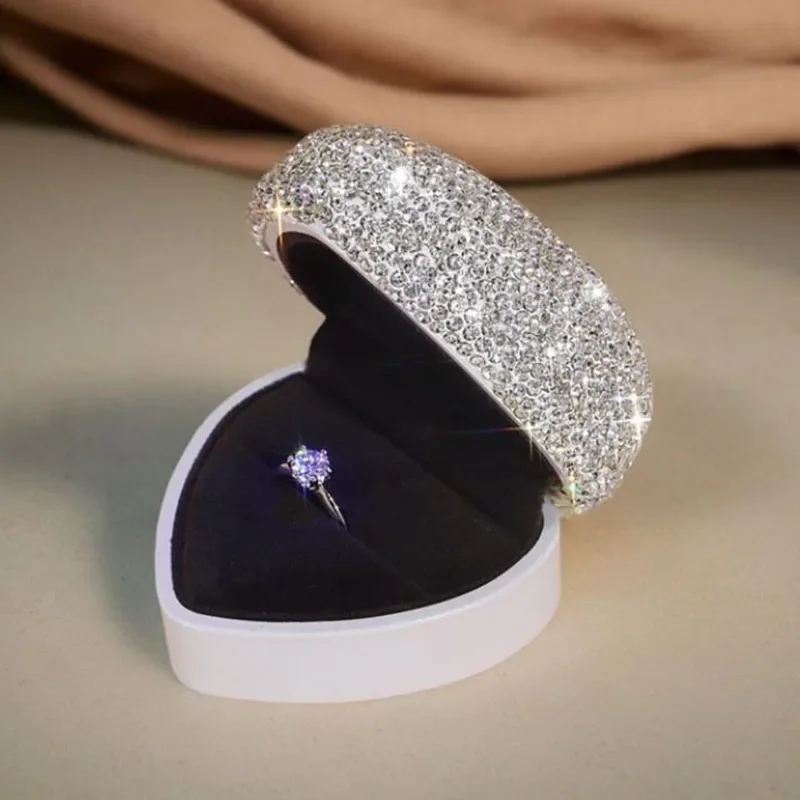 Luxury Proposal Ring Box Diamond Studded LED Ring Boxes Wedding Rings Packaging Box Women's Jewelry Storage Display Boxes