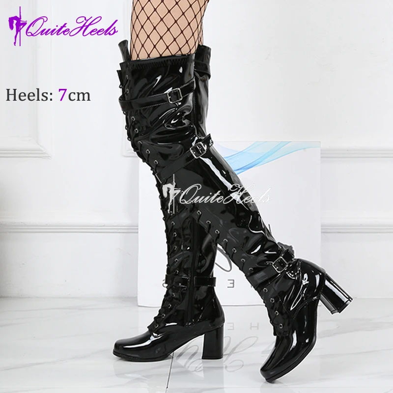 Big Size 46 Over Knee High Costumes 60s 70s Go Go Boots Stretch Shiny PU Ladies COSLAY Dress Gogo Party Dance Shoes
