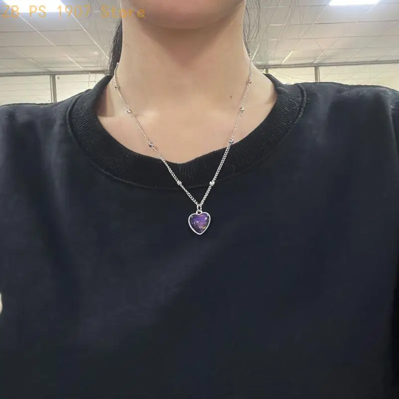 Colorful Changing Mood Heart Pendant Necklaces for Women Girl Temperature Control Color Change Clavicle Chain Romantic 55KA