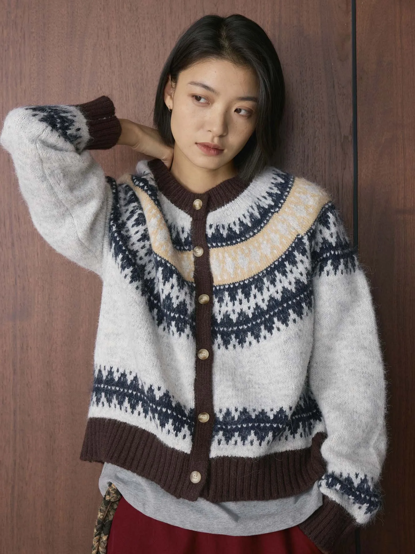 سترة صوف محبوكة من قماش الجاكار بتصميم كلاسيكي كوري جديد للشتاء سترة واحدة الصدر للنساء