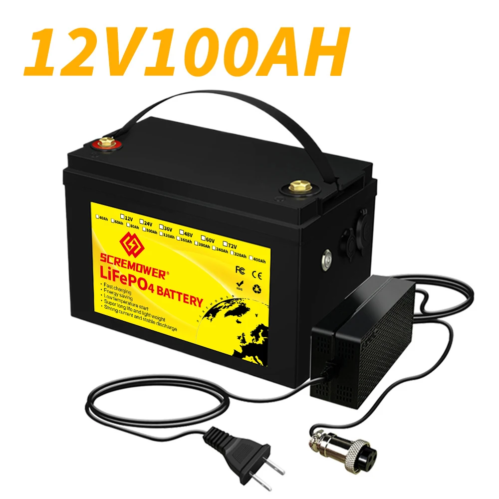 12V 100Ah Lifepo4 Battery Pack Lithium Iron Phosphate Deep Cycle Batteries Built-in 100A BMS for Trolling Motor, RV, Solar